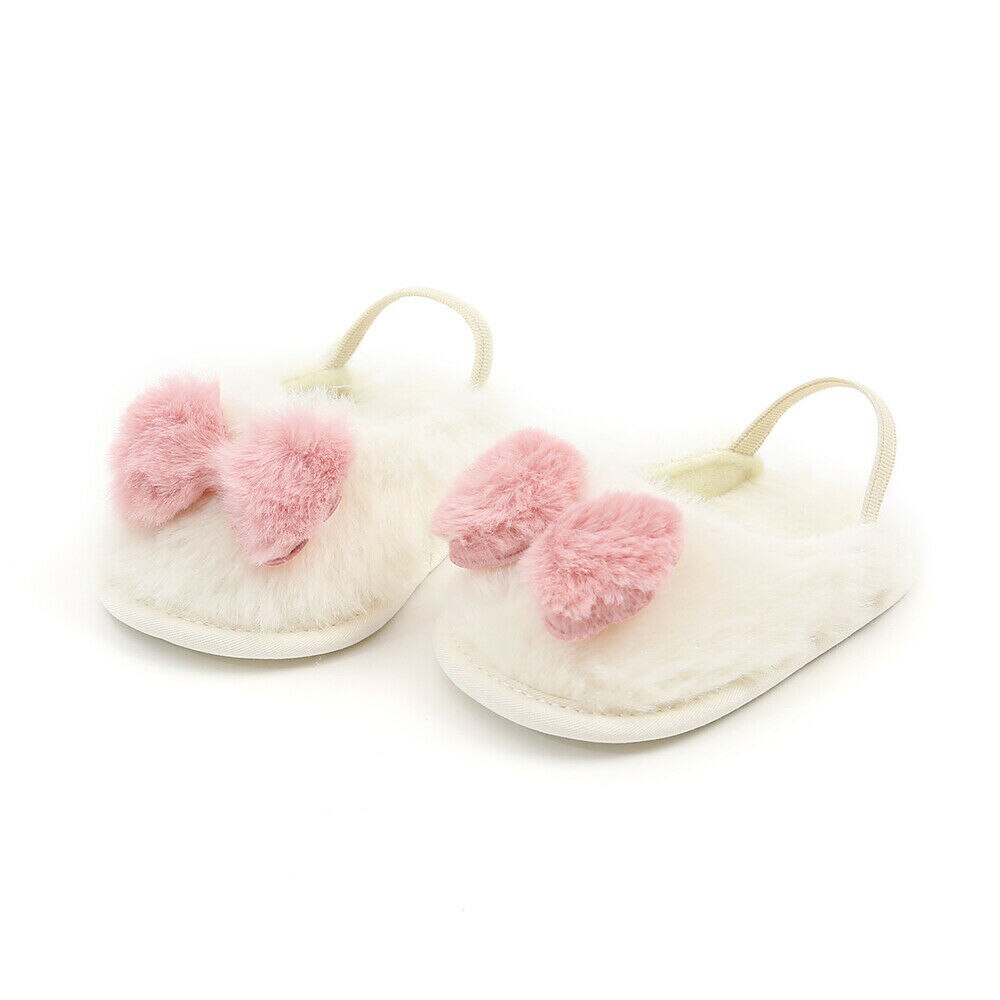 Mærke sødt lille barn nyfødt baby kravlesko dreng pige pom pom bue lam hjemmesko prewalker trænere baby sko 0-18m 11-13cm: Hvid / 13