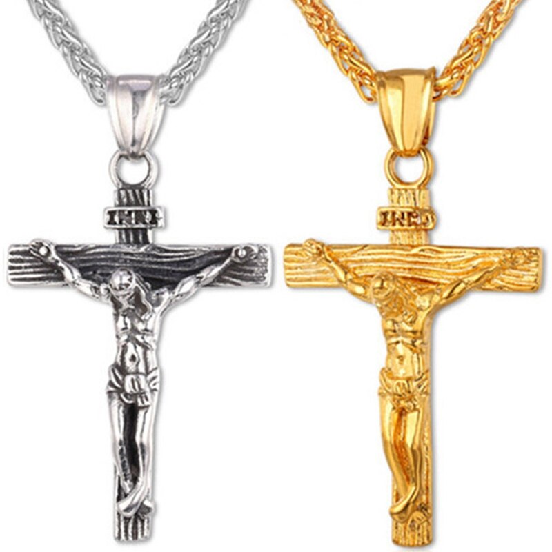 Religious Jesus Cross Necklace for Men Gold and cute Cross Pendent with Chain Necklace Jewelry for Men