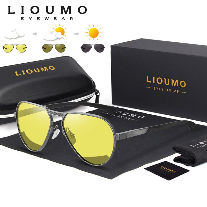 LIOUMO-gafas de sol fotocromáticas de aluminio y magnesio para hombre y mujer, lentes de sol polarizadas con visión nocturna, UV400, zonnebril