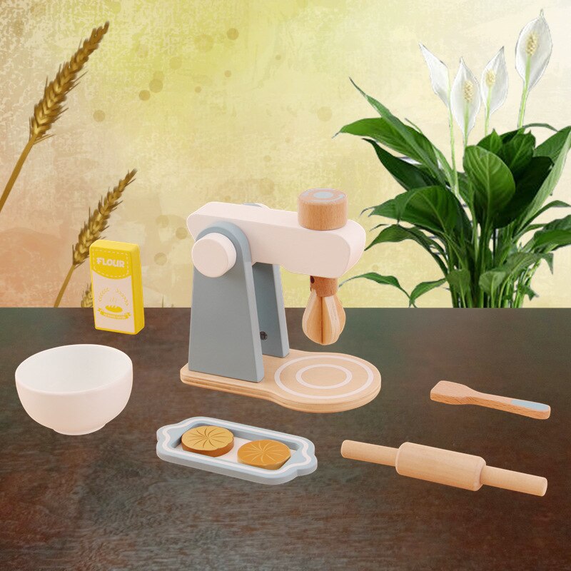 Kids Wooden Pretend Play Sets Pretend Toasters Bread Maker coffee machine game children's toy mixer Kitchen Educational toy: Blender