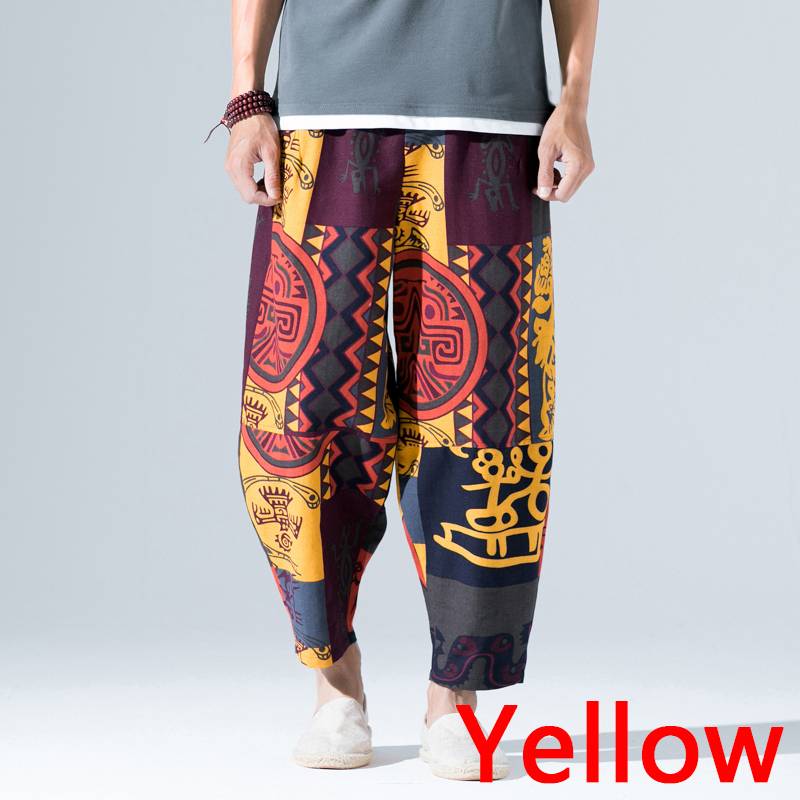 lässig Hosen Strand Hiphop Männer Haram Hosen Frauen Breite Beine Schlauch ausgebeult verlieren Hosen Jogginghose keuchen tanzen 3XL: Gelb / XL