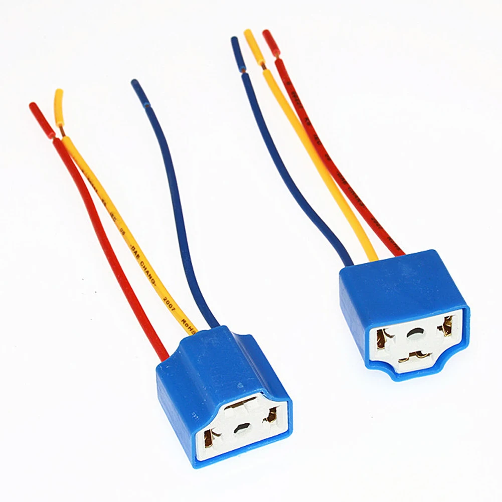 Adaptador de enchufe de Base de bombilla H4 para coche, portalámparas de cerámica Universal H4, arnés de cableado, Base de bombilla de faro, enchufe de haz de luz, 2 uds.: Azul