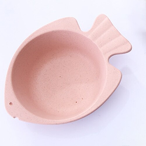 6 Stks/set Baby Mooie Kom Tarwe Materiaal Kinderen Sectionele Diner Plaat Tarwe Stro Materiaal Kom Servies Set Plastic Effen: 1 pcs pink bowl