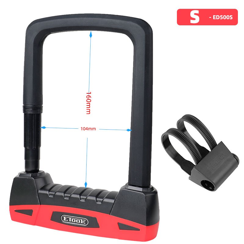 Etook Bicycle U-Lock W/ Mount Bracket Motorcycle E-Bike U-shaped Lock Safety Device Cut Resistant S L Multi Colors: Red S