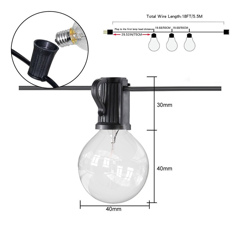 String Lights Waterproof 50FT 30FT 25FT guirnalda luces exterior G40 Fairy Garland lights Wedding Party Festibal Decoration