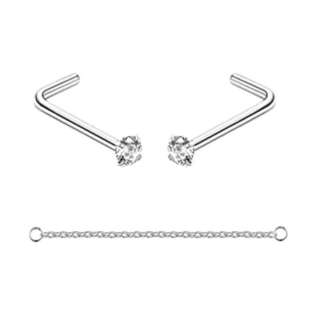Anneaux de nez en chaîne pour femmes et hommes, Piercing, Double avec chaîne, clous, 20G: Rouge / Couleur or pur
