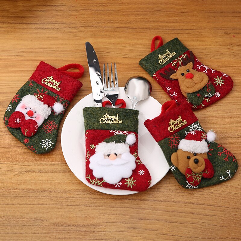 Mooie Kerst Sokken Kerst Bestek Set Mes En Vork Set Bag feestelijke home decor servies zak keuken accessoires