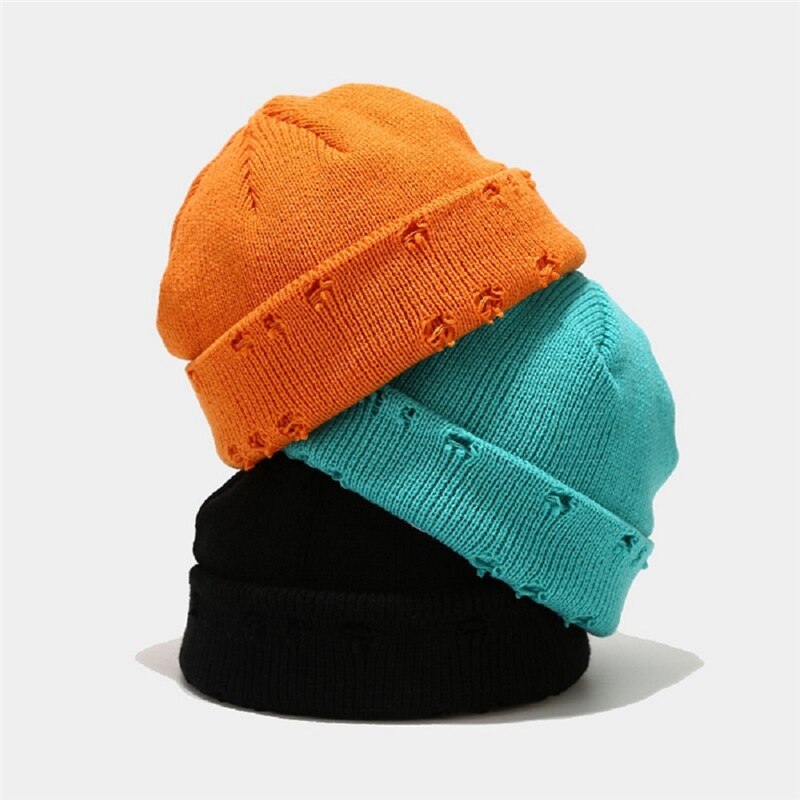 Melon kasket retro hul uld strikning enkel stil ensfarvet hip hop street tøj tilbehør