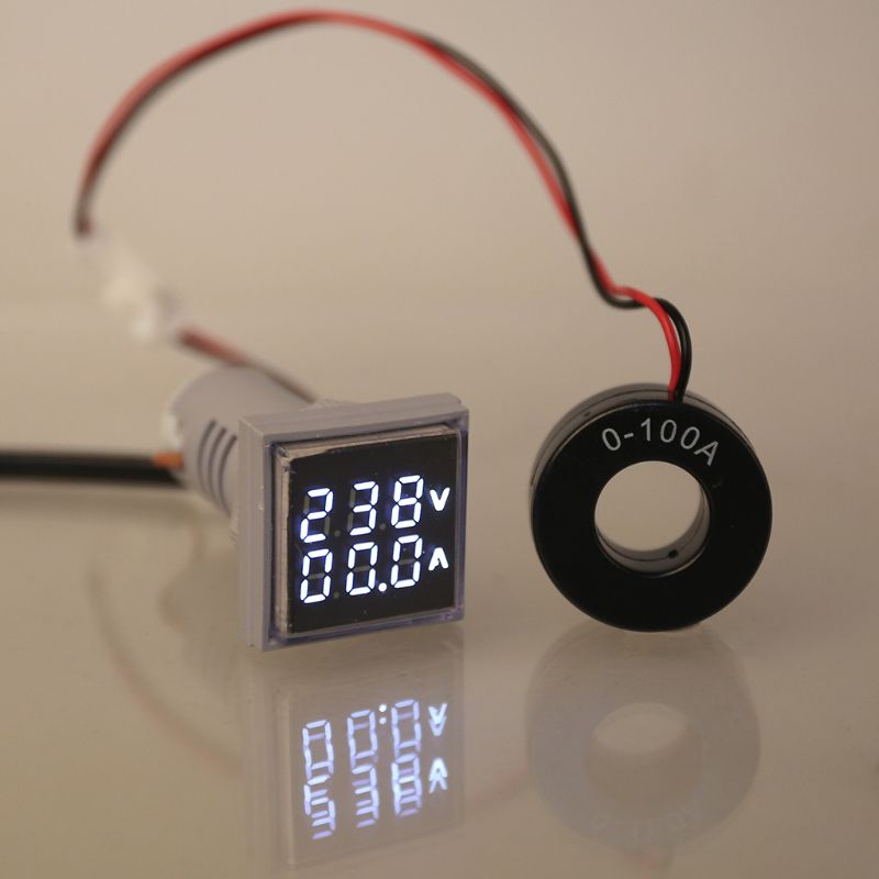 Square LED Digital Dual Display Voltmeter & Ammeter Voltage Gauge Current Meter AC 60-500V 0-100A