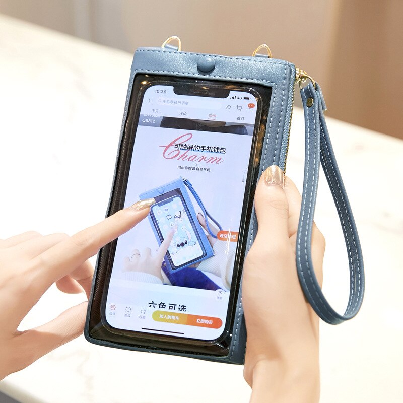 Touchscreen Mobiele Telefoon Vrouwelijke Tas Grote Capaciteit Pure Kleur Messenger Vrouwen Portemonnee Multifunctionele Enkele Schouder Portemonnee