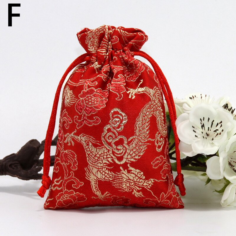 Zijde Sieraden Opbergtas Pouch Tas Kleine Satijnen Portemonnee Chinese Brocade Geborduurde Trekkoord Bag Voor Ring Sieraden: F