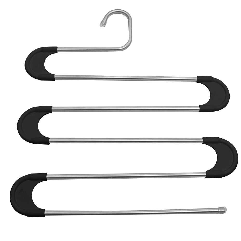 Multilayer Hanger Rvs Kleding Magazijnstellingen Thuis Kleding Opslag Houder Rekken Garderobe Droogrek: black S shape