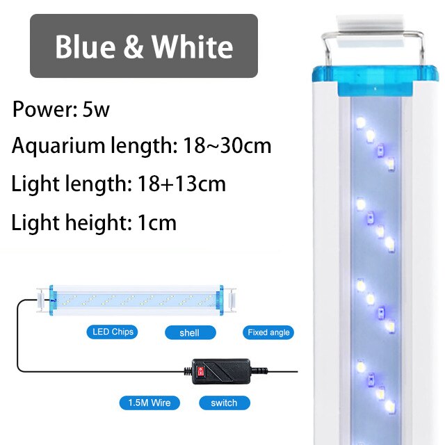 Tricolor Led Aquarium Light 18-60cm Slim Aquarium Lamp For Plants Fish Tank Light 220V US Plug Super Bright Aquarium Lighting: Blue White 18-30cm