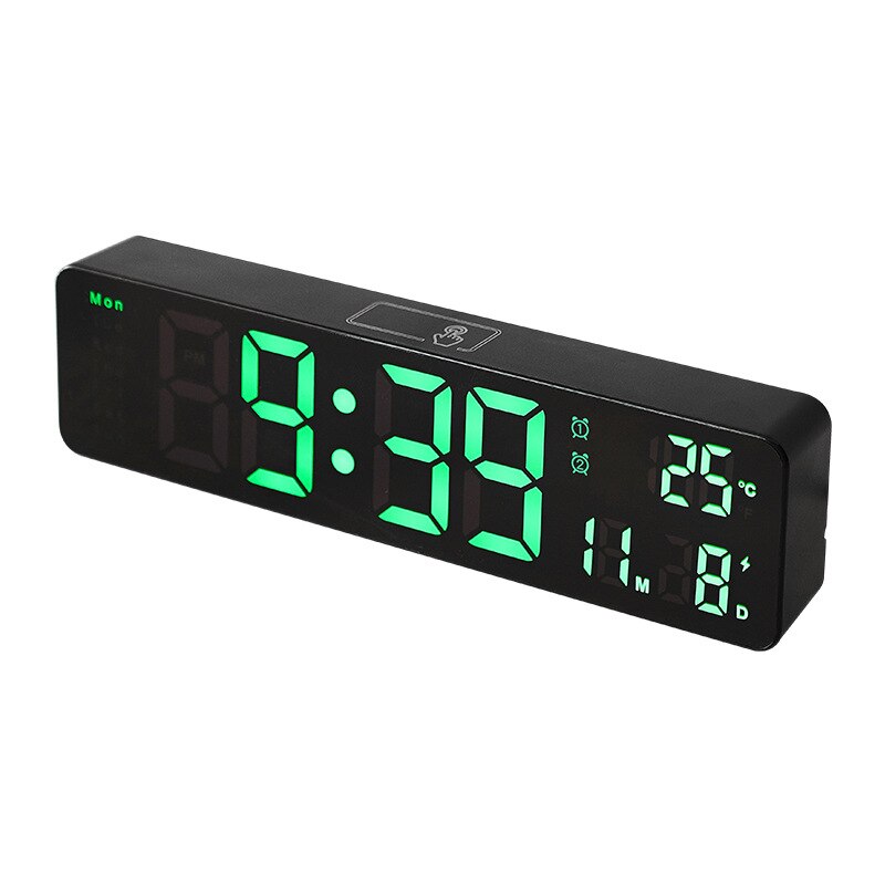 Digital Alarm Clock Temperature Date Dual Alarms Voice Control Electronic Table Clock Snooze Wall LED Clocks for Living Room: black