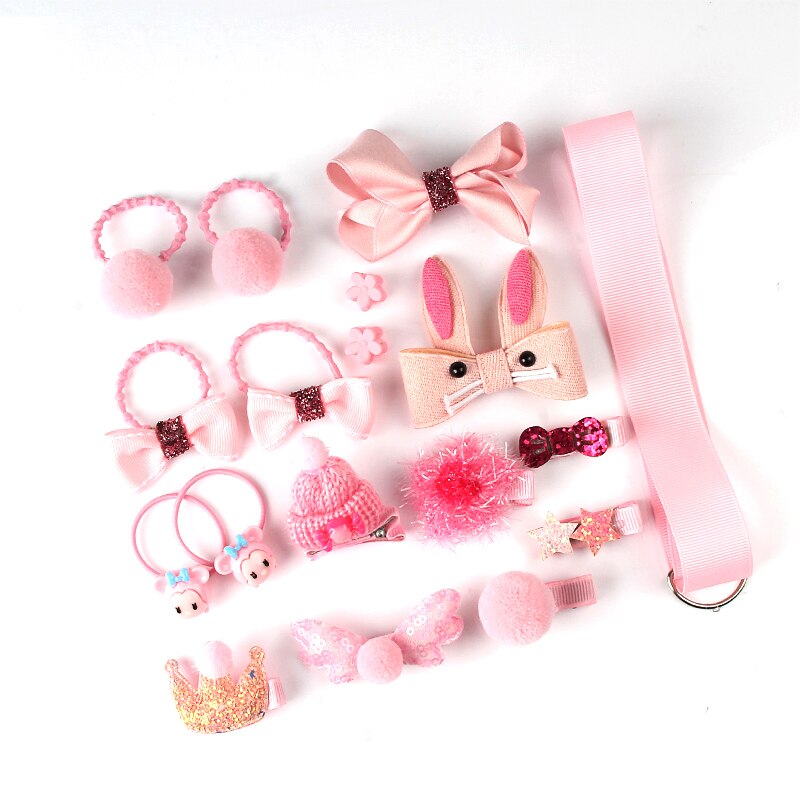 18 pz impostato di fermagli per capelli accessori per capelli carini ragazza cartone animato clip di capelli copricapo fiocco fiore animale tornante anello per capelli copricapo elastico: 18 pezzi rosa