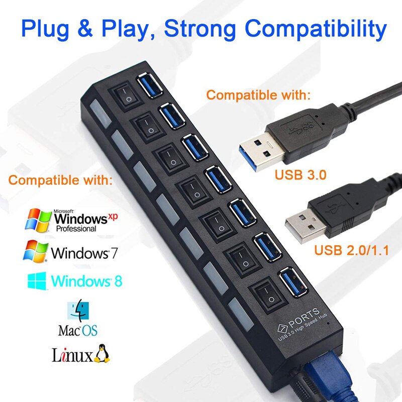 USB 3.0 HUB 4 Port USB HUB USB Splitter Power Adapter with Individual Power Switches for Computer Laptop Accessories HUB USB 3.0