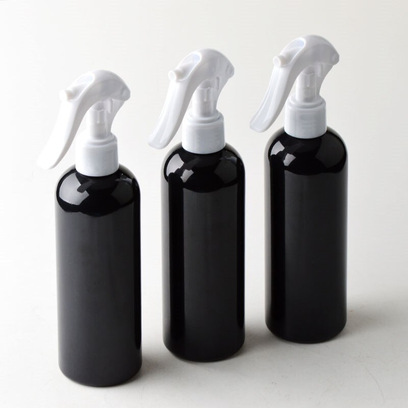 6ps/lot 300ml Travel Shower Black Plastic Spray Bottles With Ergonomic Trigger Sprayer Refillable Bottle Support Logo Printing: 6 with white srpayer