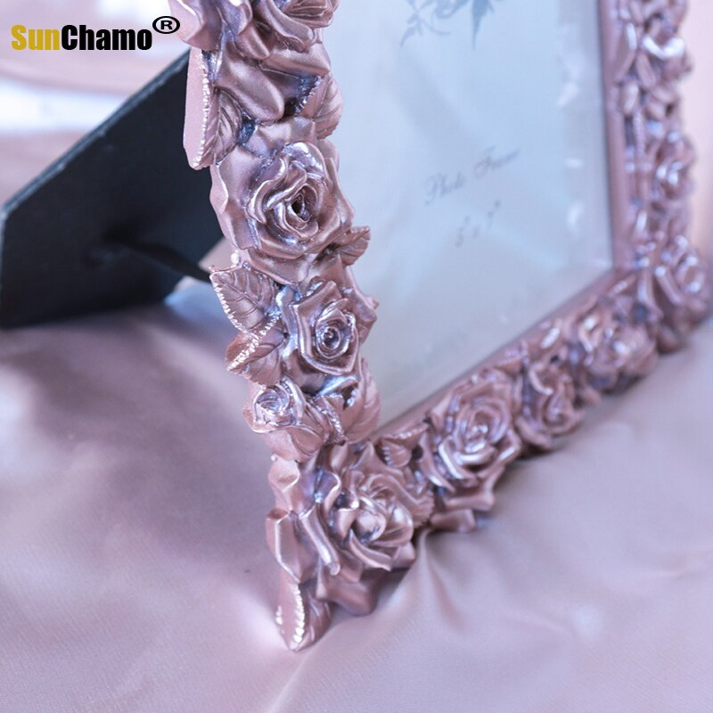 Amerikaanse 6 &quot;7 Inch Bloem Foto Rose Goud Vorm Creatieve Licht Luxe Set Up Idyllische Dame Hars Foto Poto frame Thuis Decor