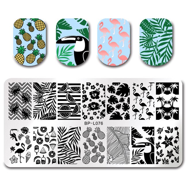 Né joli été fruits ongles estampage modèle fleur jus boissons ligne laisser modèle bricolage Nail Art Image plaques: BP-L076