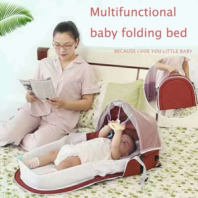 Baby rejse bærbar mobil krybbe baby reden barneseng nyfødt multifunktions sammenklappelig seng barn sammenklappelig stol med legetøj myggenet