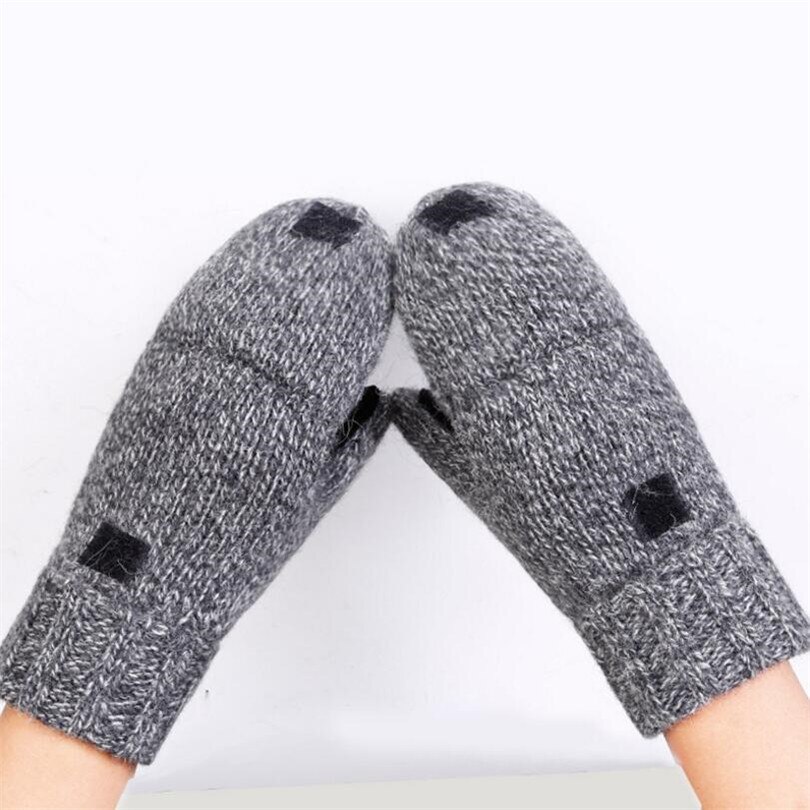 NDUCJSI Winter Warm Exposed Finger Mittens Knitted Warm Flip Half Finger Gloves Men Women Wool Work Thick Male Fingerless Gloves