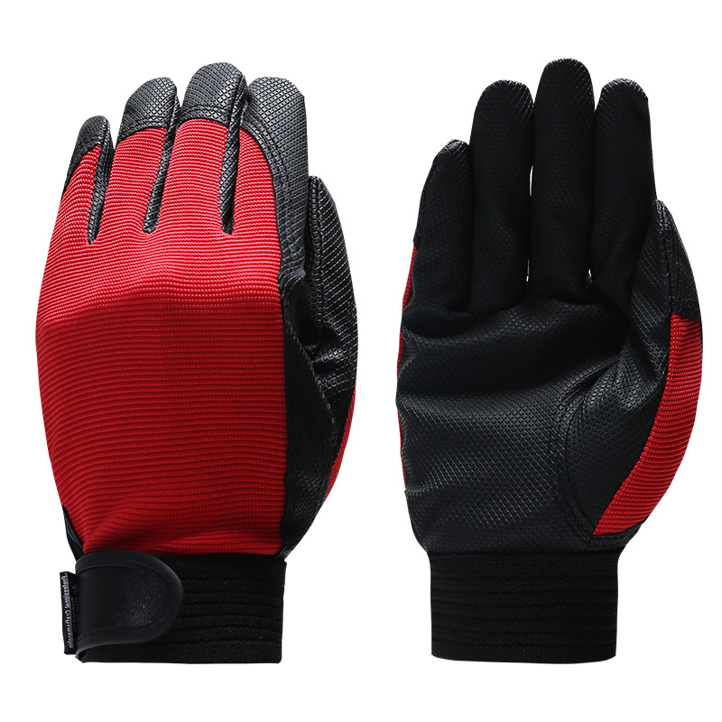 Männer Handschuhe Tragen-beständig Baustelle Trockenen Betrieb Anti Unterhose Handschuhe Mechanische Bedienung Reiten PU Handschuhe: rot / XL
