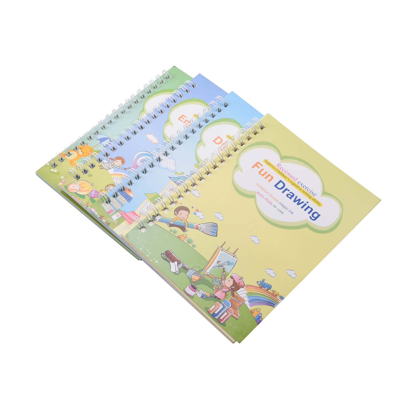 4 Books + Pen Magic Practice Copybook Free Wiping Children's Copybook Magic Magic Writing Sticker English Version