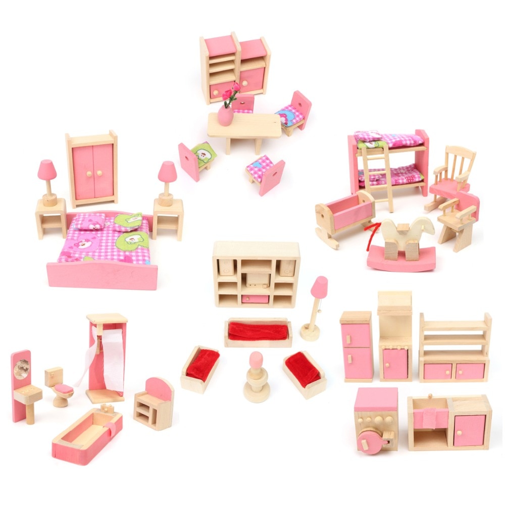 Miniatuur Houten Poppenhuis Meubels Speelgoed Set Voor Kinderen Pretend Play 6 Kamers Set/Poppen Speelgoed Miniatuur Poppenhuis Accessoires