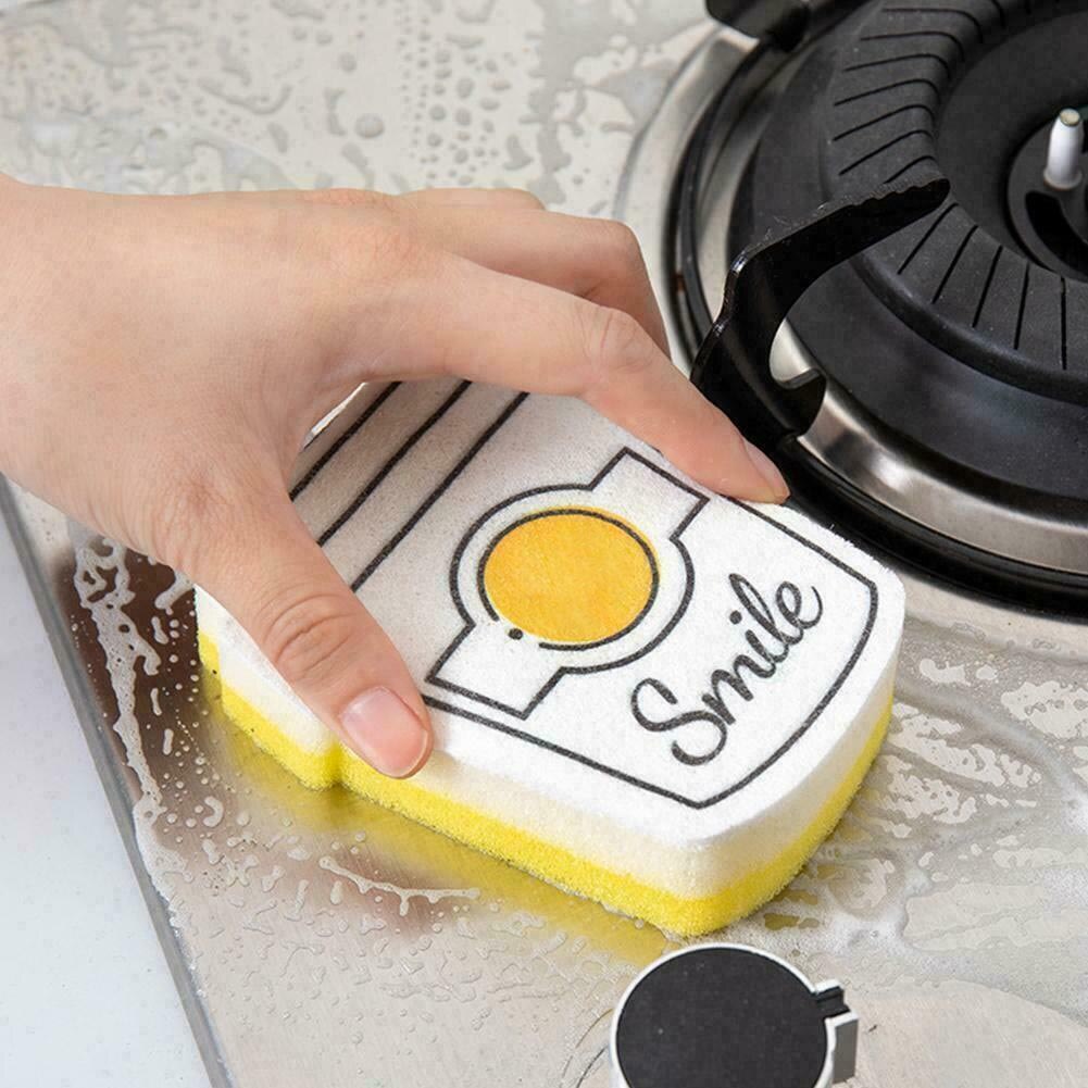 Newly 4Pcs/Set Double-sided Sponge Cleaning Pads Dishes Washing Catering Scourer Kitchen Tools TE889