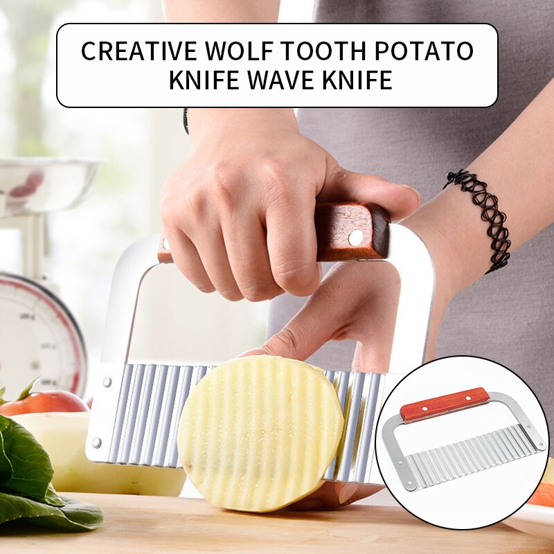 Handgemaakte Aardappel Snijden Mes Met Houten Handvat Chips Gebruik Golven Mes Cutter Houten Rimpeluitvoering Cutter Fancy Frieten Mes Gereedschap