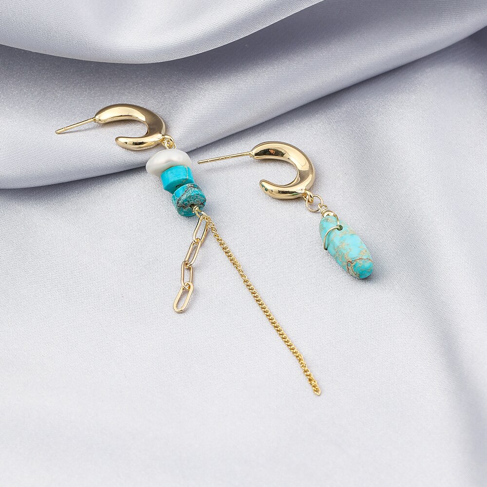 Vg 6 Ym Mode Turquoise Parel Hoepel Oorbellen Voor Vrouwen Trendy Geometrische Cirkel Blauw Stone Gold Metal Oorbellen Sieraden 2022
