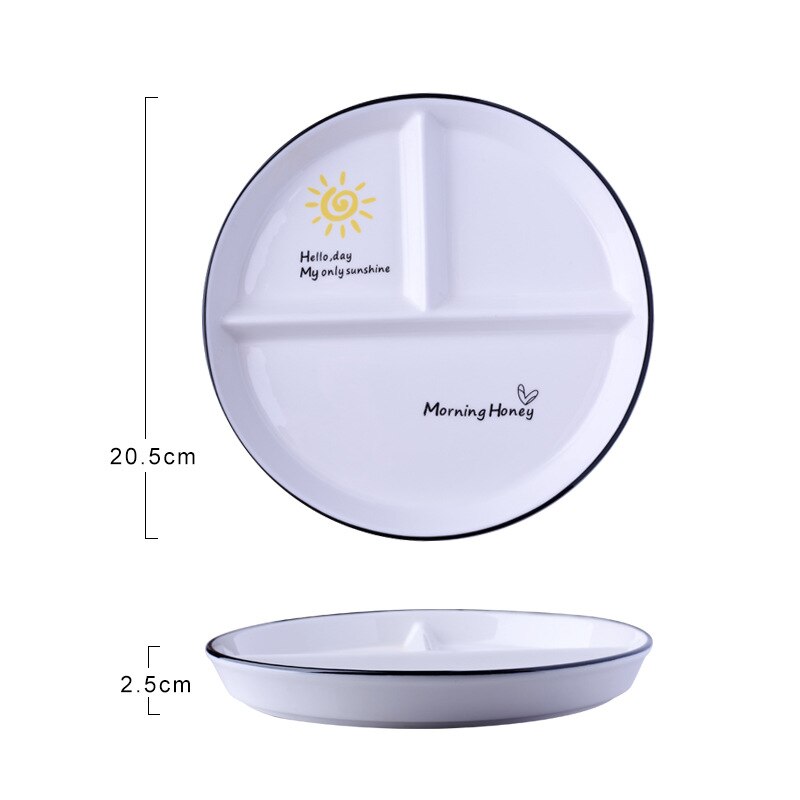 48h Ceramic 8 inch one-person food household breakfast tableware children weight loss quantitative three-divided dinner plate: hello Day