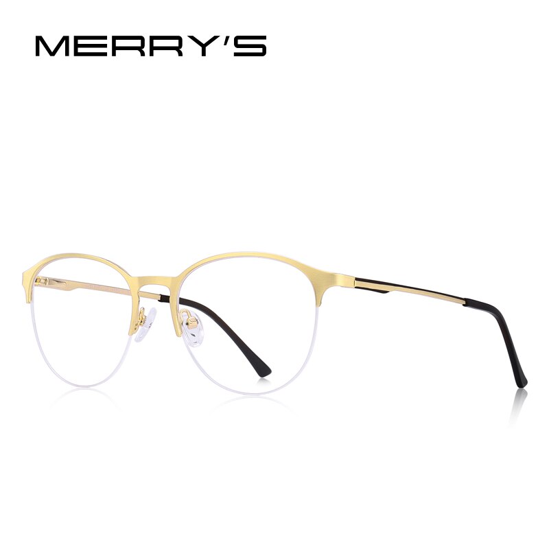 MERRYS-gafas con montura Ovalada para hombre y mujer, lentes de Unisex, con prescripción para miopía, Media óptica, S2042: C04 Gold