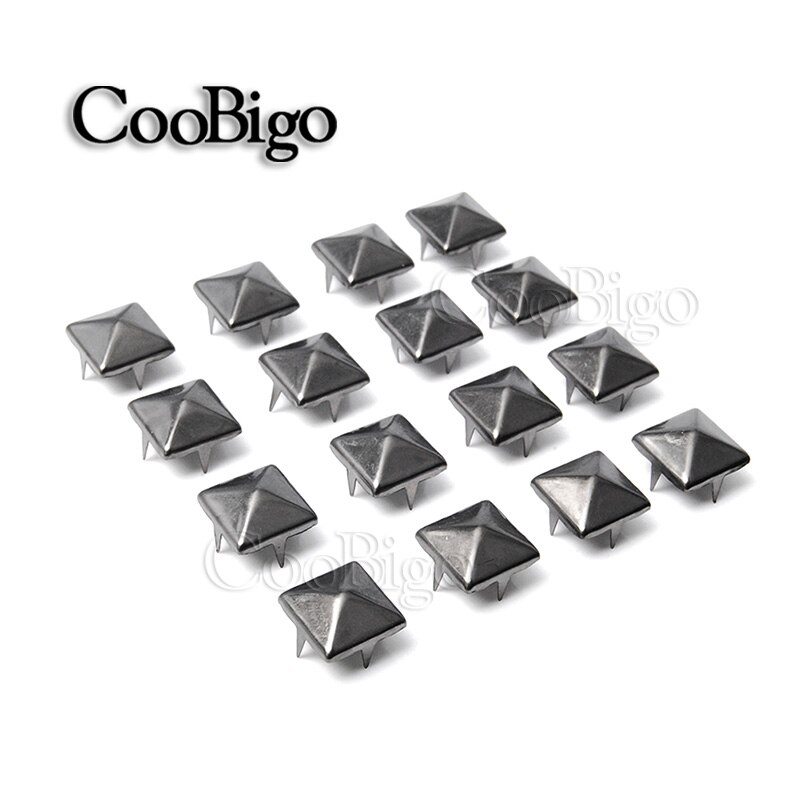 Klinknagel Stud Vier Klauw Studs Riveters Vierkante Piramide Metal Voor Lederen Punk Schoenen Armbanden Diy Craft Accessoires 100Pcs 10mm: Black Nickel