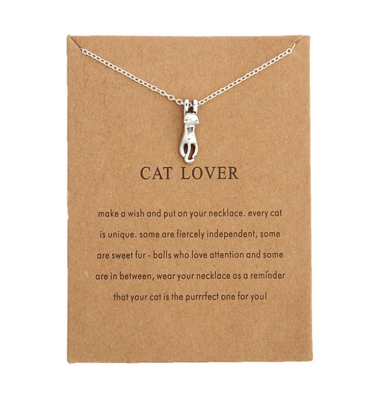 DoreenBeads-collar dorado con Gato y tarjeta para mujer, joyería para mujer, collar y colgante para amante de los gatos, diario para novia: Silver