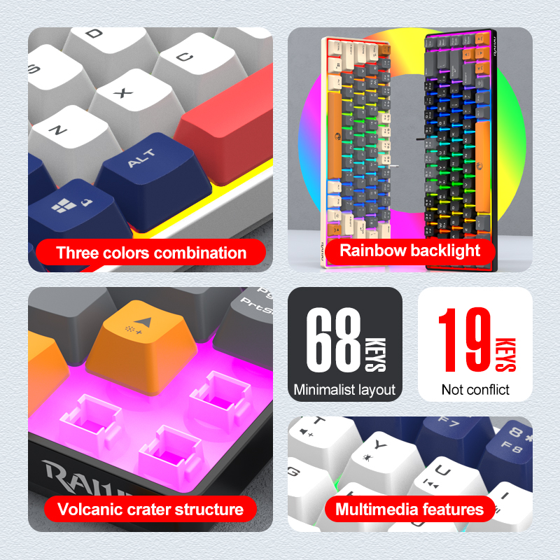 68-Tasten-K68-Dual-Farbe-E-Sport-Tastatur mit Kabel für Spielen und Büro