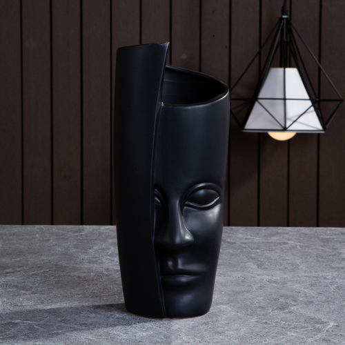 Nordic Ceramic Face Vase Modern Living Room Lip Flower Light Luxury Expression Half Face Decoration Home Decoration Accessories: Half face black