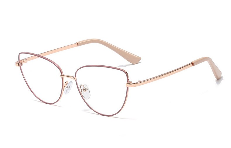 SOPRETTY de tendencia Retro Metal ojos de gato Marco de gafas de espejo plano, marcos de vidrio recetados para miopía, caso de hipermetropía F0225: Bean purple