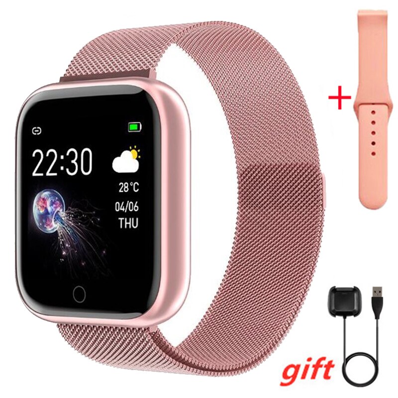 I5 smart watch vattentät pulsmätare fitness tracker blodtryck män kvinnor sport smartwatch för android ios pk iwo: Tillsätt gyllene stål