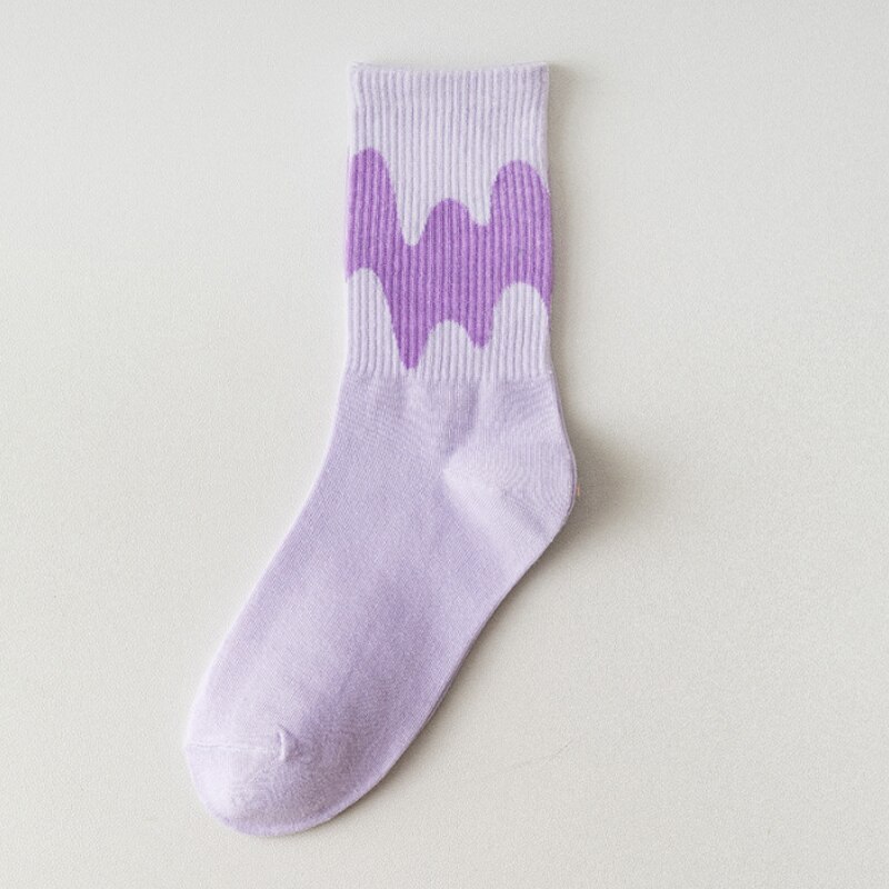 Trend Autumn and Winter Socks Female Gradient Ice Cream Wave Stripe Personality Crew Socks for Women: Lavender