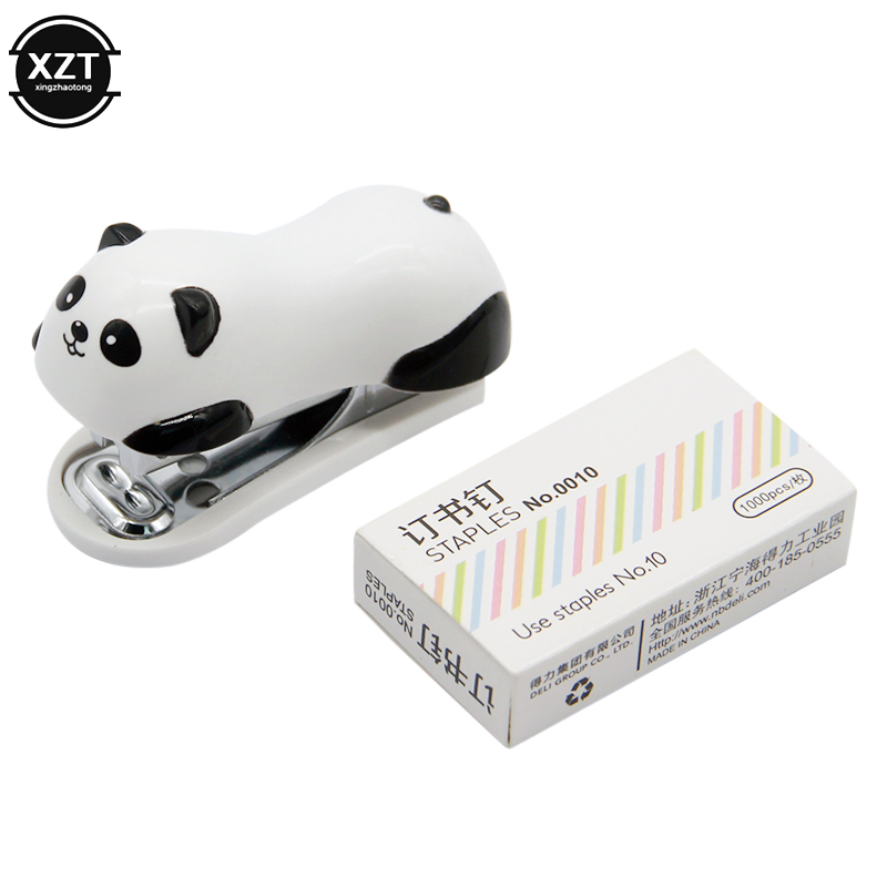 Mini Stapler Set Cartoon Panda Office School Supplies Staionery Paper Clip Binding Binder Book Sewer kids child stapling machine: Default Title
