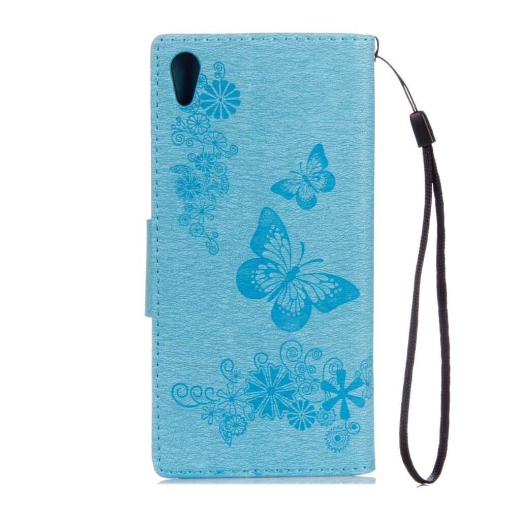 FULAIKATE for Sony Xperia XA1 Ultra Flip Case Matte Embossed Butterfly Strap Stand Back Cover Holster with Card Pocket Mt Cases