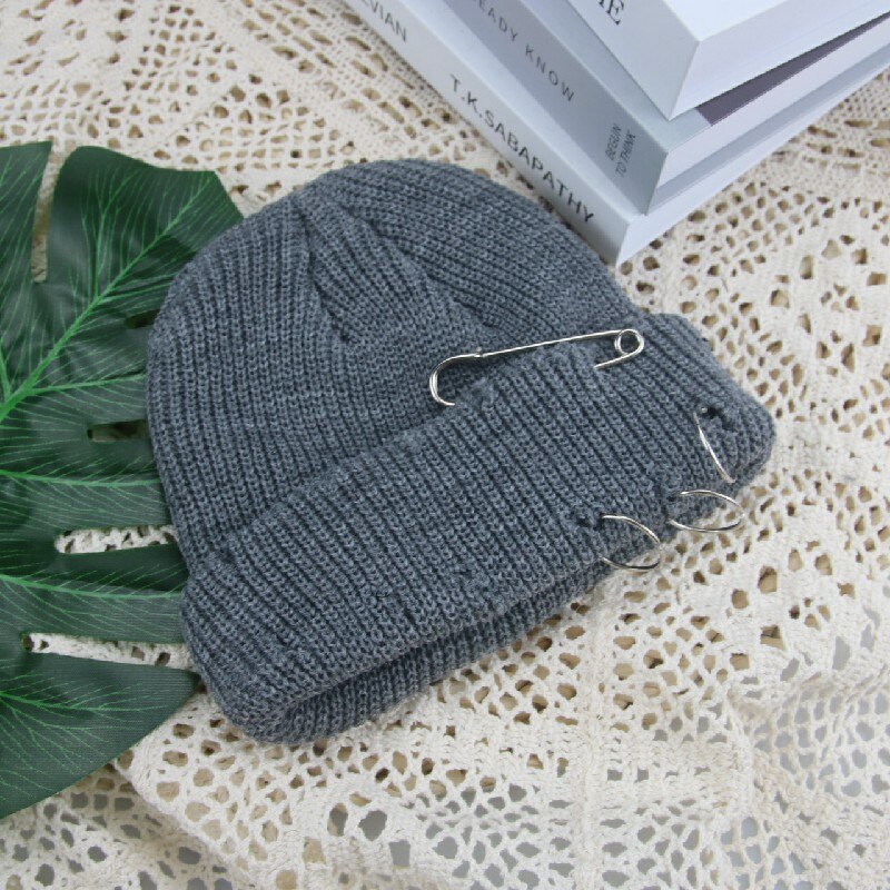 Hoeden Voor Vrouwen Mutsen Effen Broche Gat Skullies Vrouwen Hoeden Casual Party Unisex Straat Hiphop Winter Hoeden Sombrero de Mujer: grey