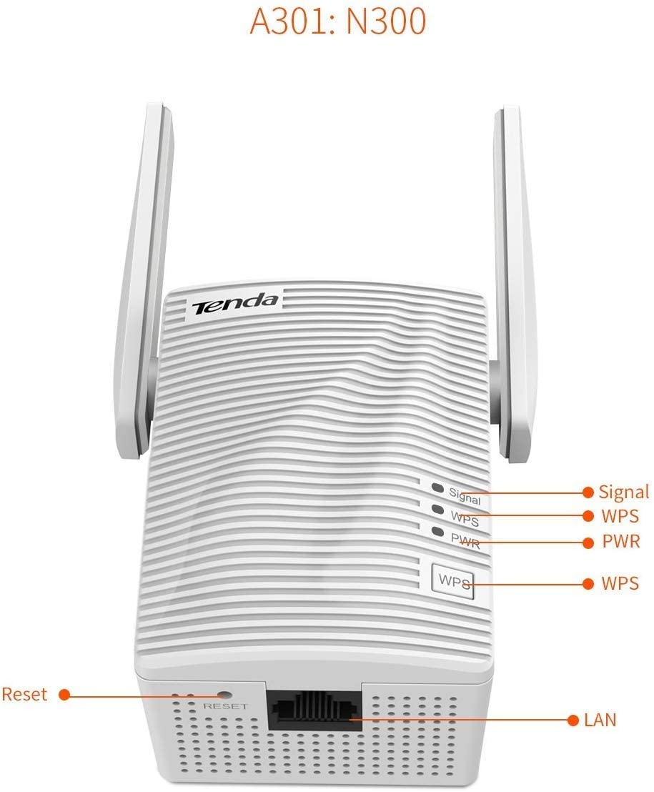 Tenda A301 N300 Universele Range Extender, Breedband/Wi-fi Extender, wifi Booster/Hotspot 1x Fast Ethernet Poort, Plug En Play