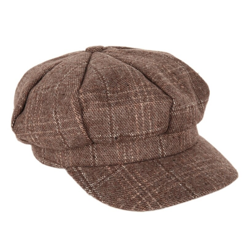 Rutig basker kvinnor utomhus sport springa mössa höst och vinter män stilig åttkantig mössa retro brittisk emalj målare hatt: Lätt kaffe