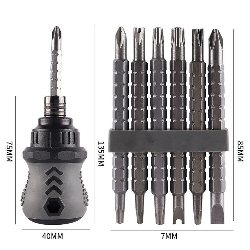 12 in 1 Cross Multi-Function Telescopic Bit Mini Screwdriver Ratchet Dual-Purpose Screwdriver Repair Hand Tool Household: Red