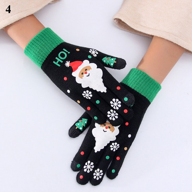 Guantes con estampado de Papá Noel para hombre y mujer, guantes de lana con estampado de dibujos animados, para estudiantes al aire libre, 1 par: 4