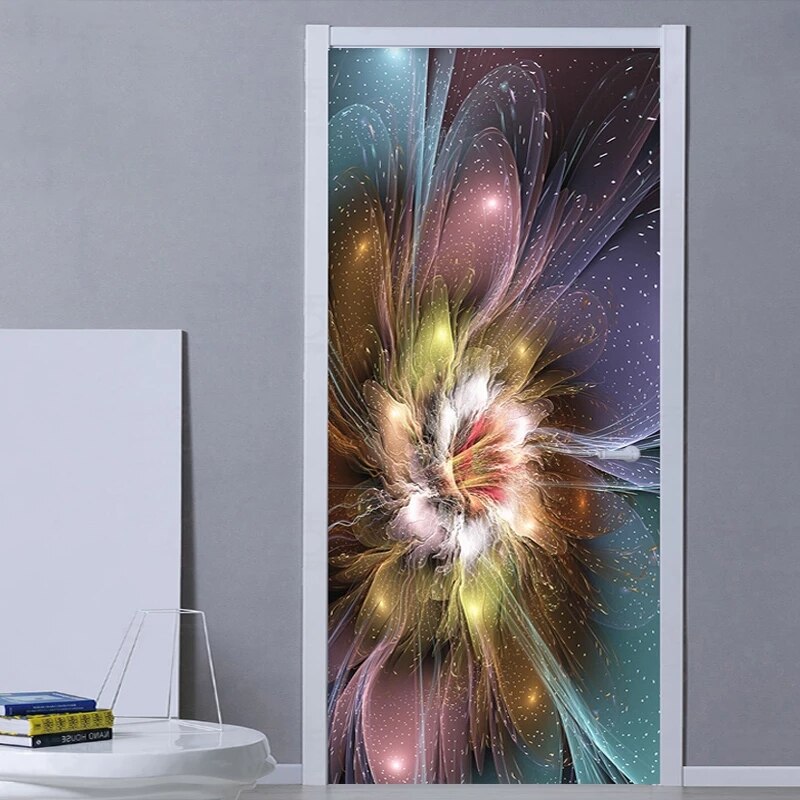 Moderne Abstracte Kunst Bloemen Behang 3D Deur Sticker Woonkamer Slaapkamer Creatieve Diy Thuis Stickers Pvc Waterdichte Deur Muurschilderingen