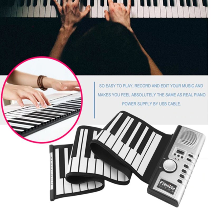 Elektronische piano 61 toetsen toetsenbord draagbare siliconen oprolbare piano sustain usb-poort luidspreker opvouwbaar zacht toetsenbord piano