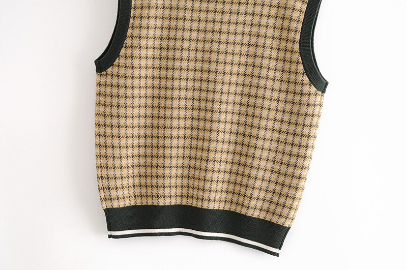 Vintage v-ringad väst stickad tröja slimmad rutig streetwear tröja dam tröja ledig lös oversize chica toppar